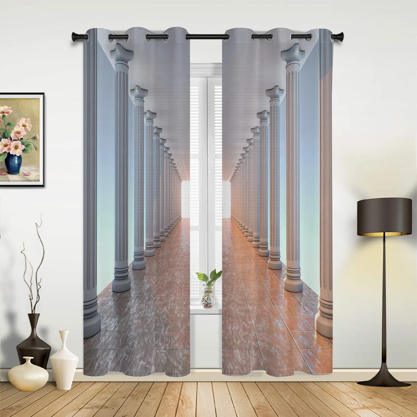 Corridor Stone Pillar Brilliant Kitchen Curtain Kids Bedroom Living Room Balcony French Windows Curtain Fabric Pergola Bathroom