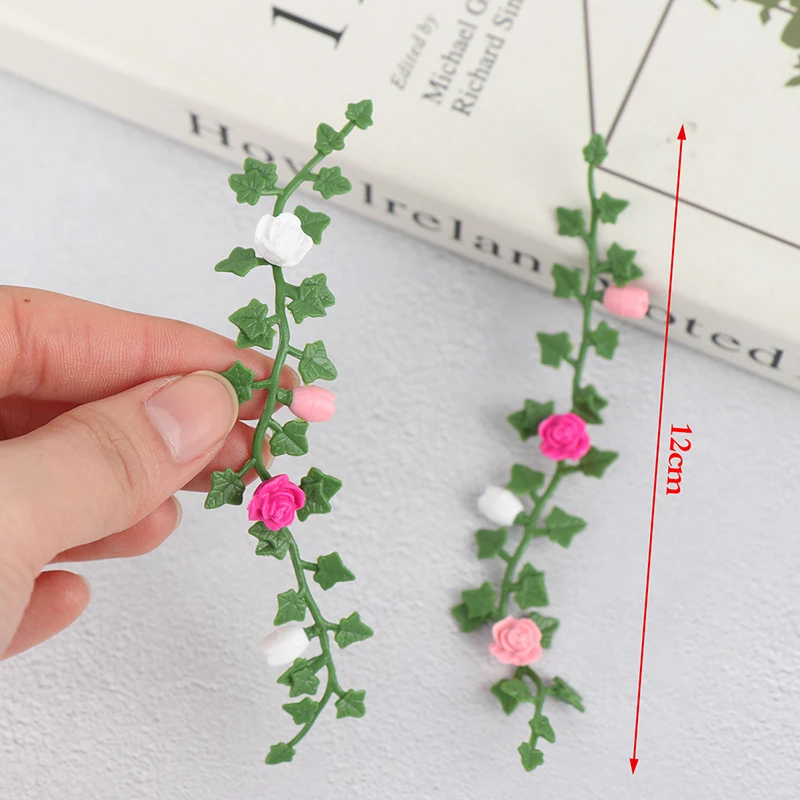 2Pcs Dollhouse DIY Mini Roses Doll House Miniature Flower Vine 1/12 Flowers Handcrafted Clay Colorful Cute Climbing Rose Wattle