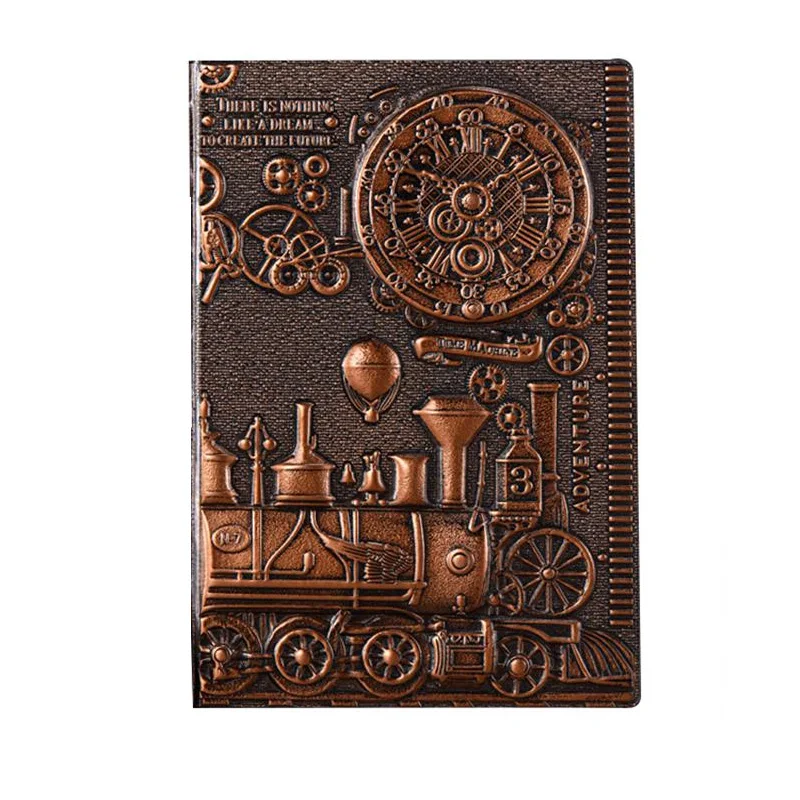 A5 Retro Notebook 3D Steampunk Engraving Effect Journal PU Travel Note Book Train Printing Decoration Diary Exquisite Book Gift