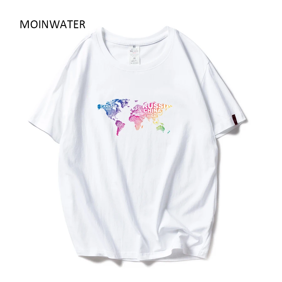 

MOINWATER New Lady Cotton Tshirts for Women Casual High Street Tops Word Map Print Female Summer Short Sleeve Tees MT1988