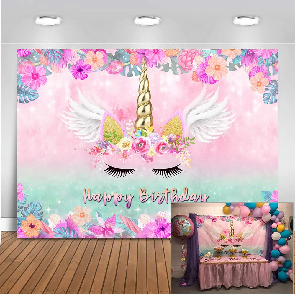 

Unicorn Rainbow Backdrop for Photography Happy Birthday Background for Party Decoration Props Photo Booth Studio Wing 585