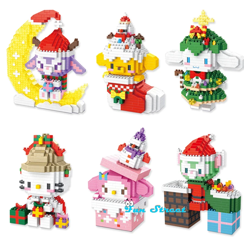 Disney Gelatoni Moon StellaLou Cinnamorol COS Christmas Tree Assembly Building Blocks Model Micro Brick Toys For Kids Gifts