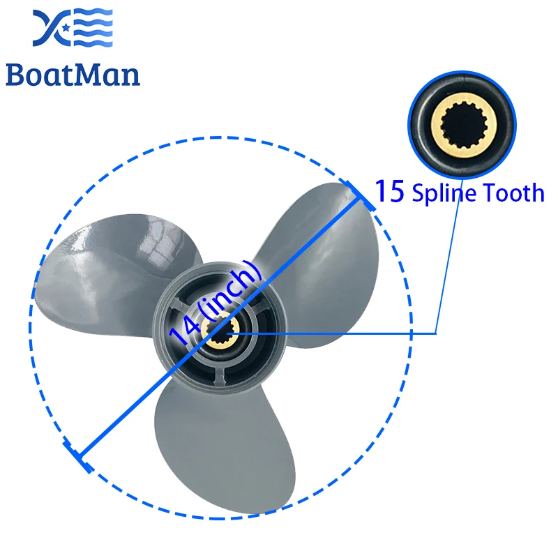 BoatMan 14x11 Boat Propeller For Honda BF 60HP-130HP Aluminum Outboard Motor 15 Tooth  4 Stroke Engine RH  58130-ZW1-011AH