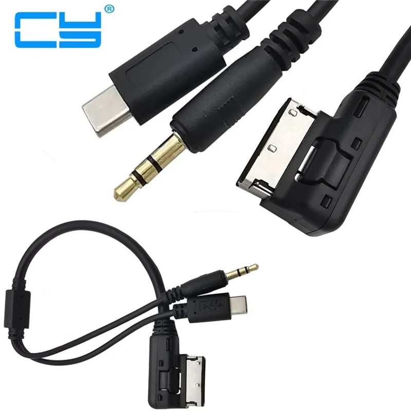 Media to Stereo 3.5mm Audio and USB-C Auxiliary Adapter Cable in AMI MDI for Car Volkswagen AUDI 2014 A4 A6 Q5 Q7