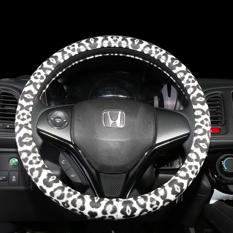 Leopard Printing Steering Wheel Cover Universal Leather Two Tone Car Interior Steering Covers Case 37-38CM Accessories