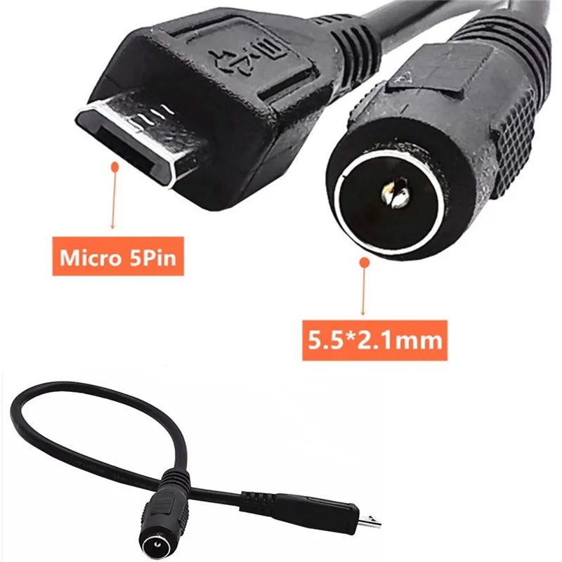 DC 5.5mm x 2.1mm Female to Micro USB 5pin Male DC Power Supply Extension  Adapter Cable  0.2m