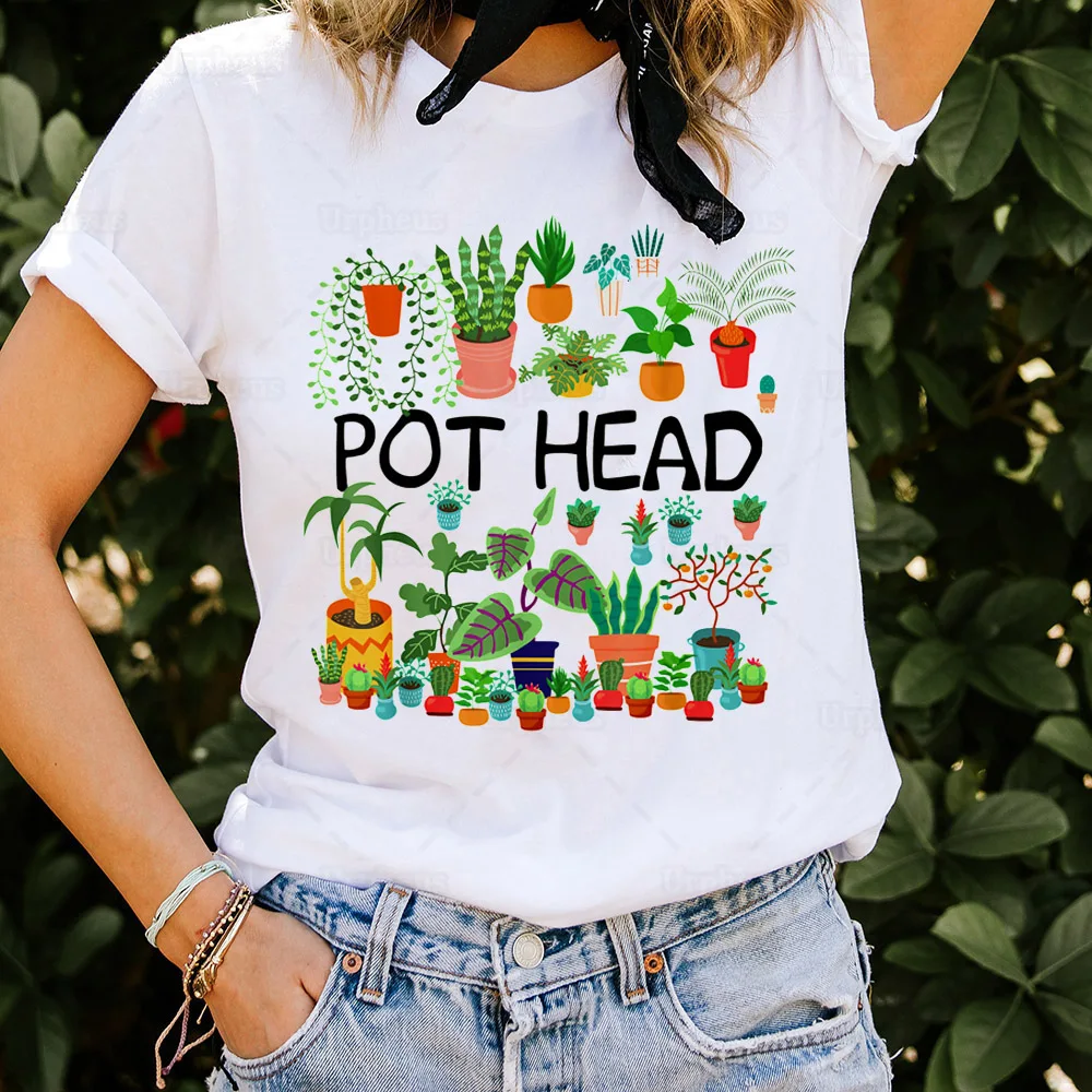 Funny Succulent Design Pot Head T Shirt for Plant Lovers Gift Gardeners Graphic Cotton Tees