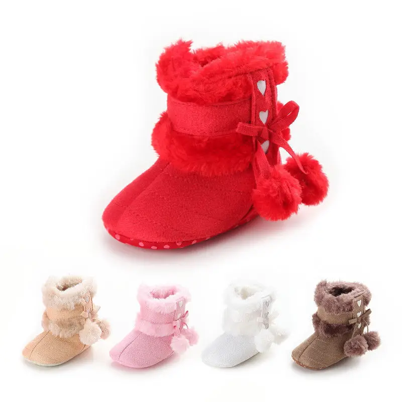 

Newborn Baby Toddler Girl Shoes Soft Crib Sole Boy Kids Bow Bulb Slip-on Winter Warm Boots 0-18M