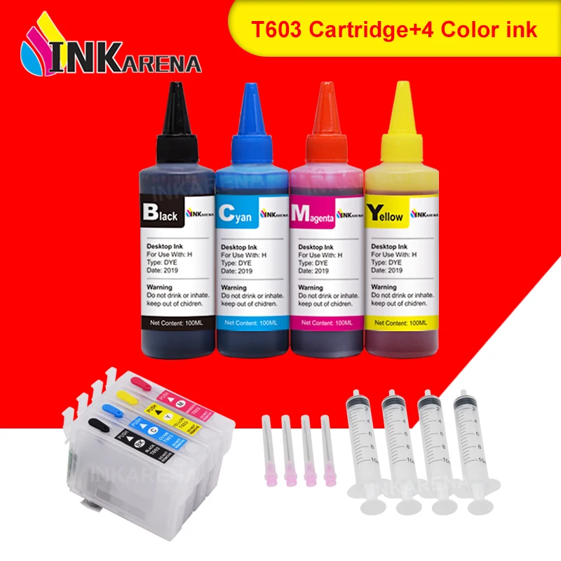 T603XL 603XL Refillable Ink Cartridge + 4color Ink ARC chip For Epson T603 XP2100 XP2105 XP3100 XP3105 XP4100 XP4105 WF2810