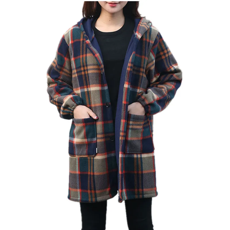 Lattice coat Women lattice Work clothes trench coat Middle age clothing Loose size Womens hooded Outerwear factory Outlet 1709