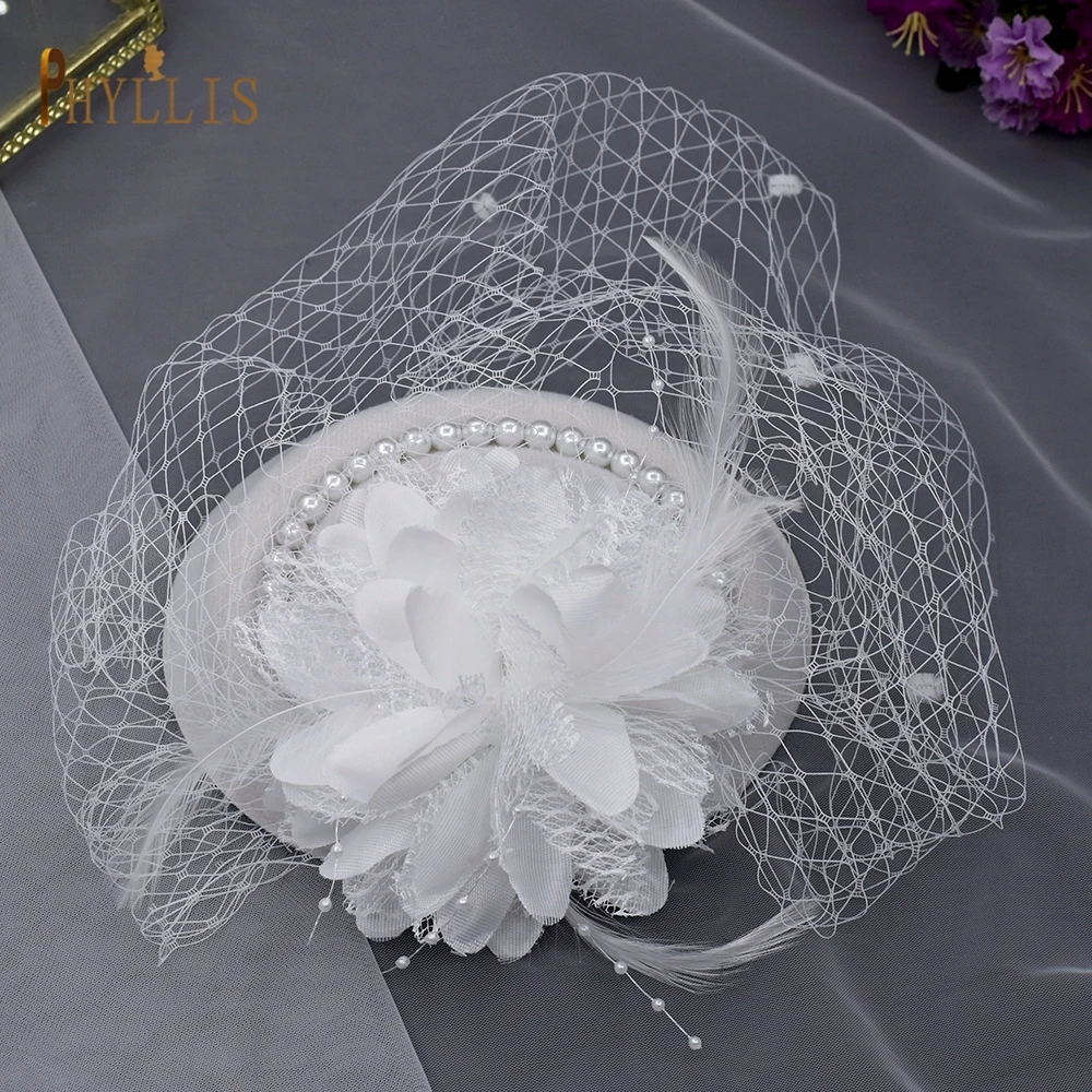 JM08 Birdcage Veil Hoofddeksel 2021 Elegante Vrouwen Bridal Hoeden Goedkope Bruiloft Bruid Hoed Gezicht Veils Party Prom Hoed Vrouwen Tovenaar