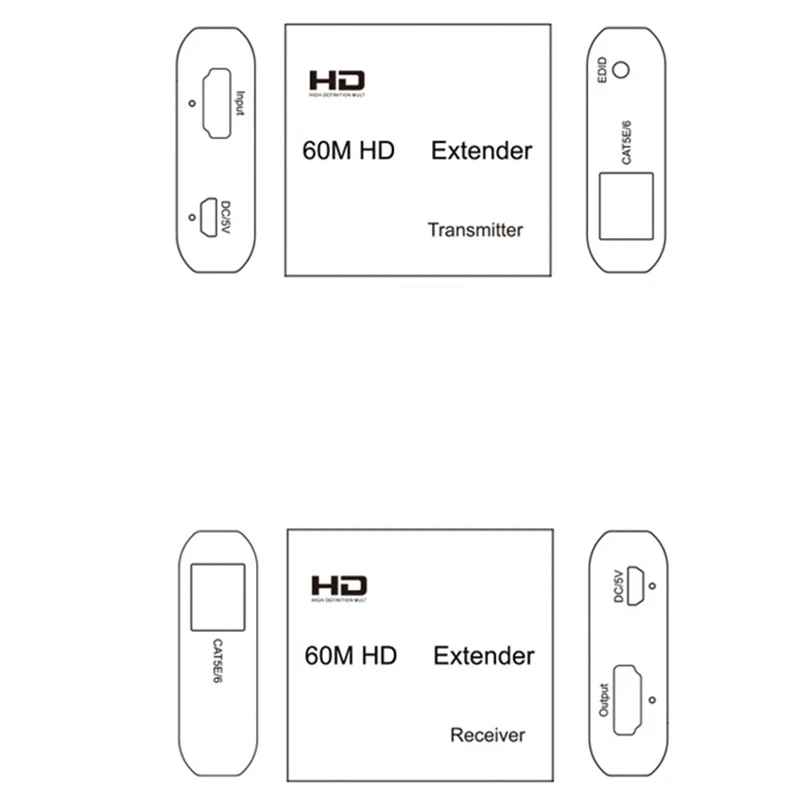 1 пара HDMI-адаптер, совместимый с удлинителем RJ45, приемник-передатчик 4K HD 60M, удлинитель по Ethernet CAT 5E/6 для PS4 HDTV ПК