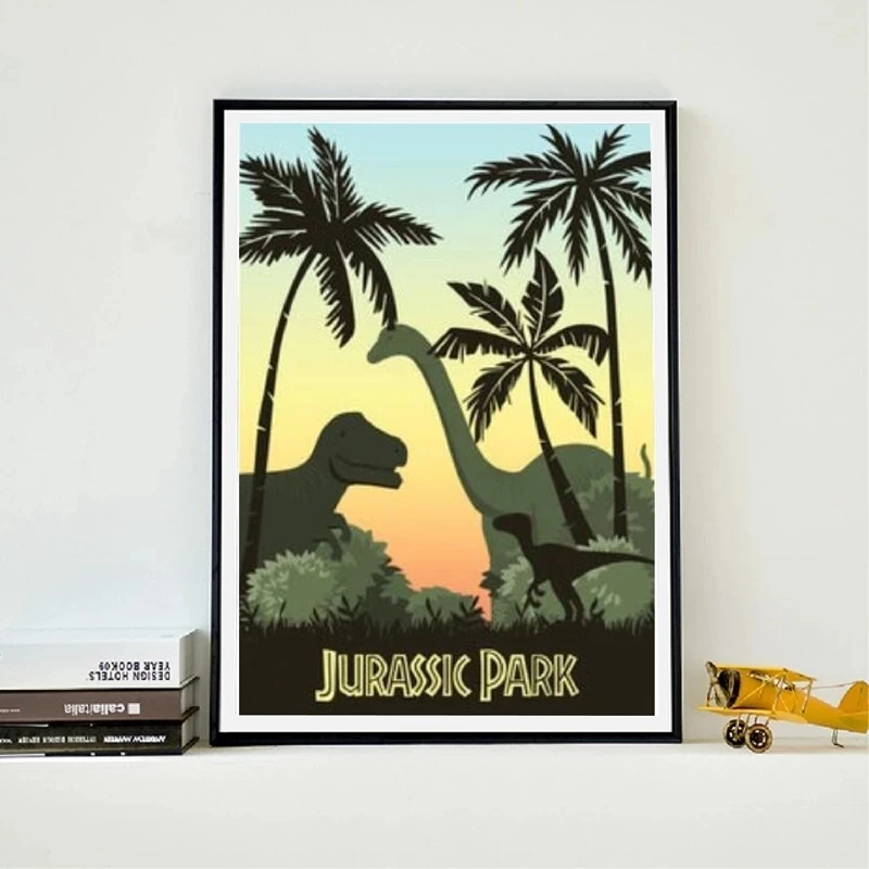 Retro Poster Jurassic Park Poster Anime Dinosa Movie Print Tyrannosaurus Minimalist Wall Art Canvas Painting Home Decor Picture