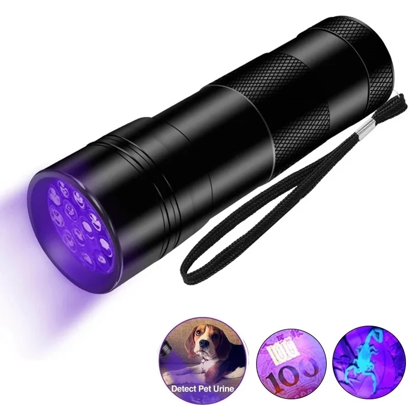 

12LED 395nm Ultraviolet Flashlight Portable UV Blacklight Handable Detector Torch Light For Dog Cat Pet Urine Stain Bed Bugs