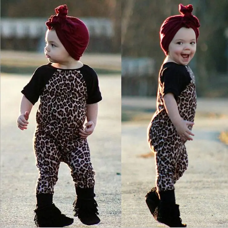  New Spring Summer Models Short Sleeves One-piece Clothing Baby Girl Bag Leopard Climb Clothes Baby Girls Jumpsuit