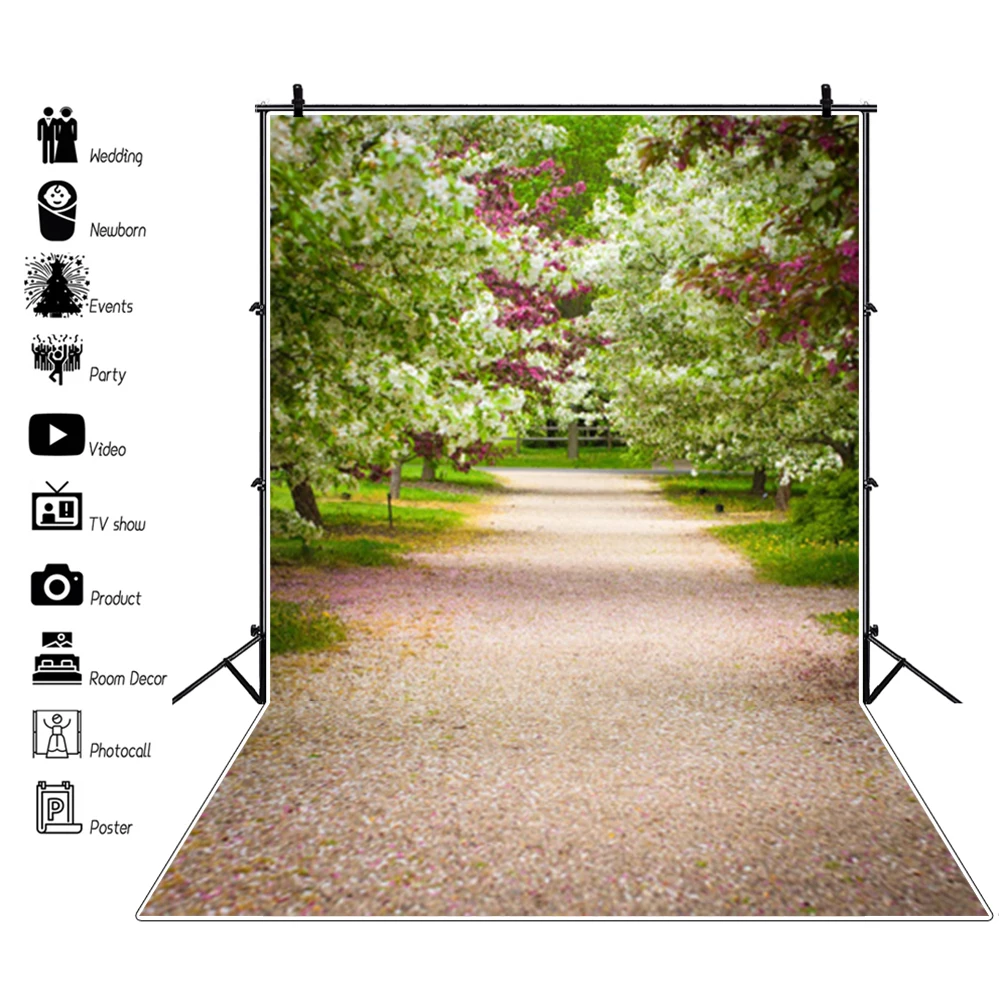 Laeacco Green Garden Backdrops Spring Blossom Flowers Scenic Photography Background Photocall Portrait Props For Photo Studio