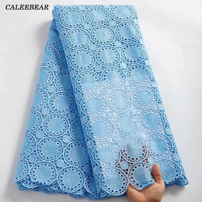 

Sky Blue African Lace Fabric Guipure Cord Lace Material French Sequined Lace Water Soluble Fabric For Wedding S2543