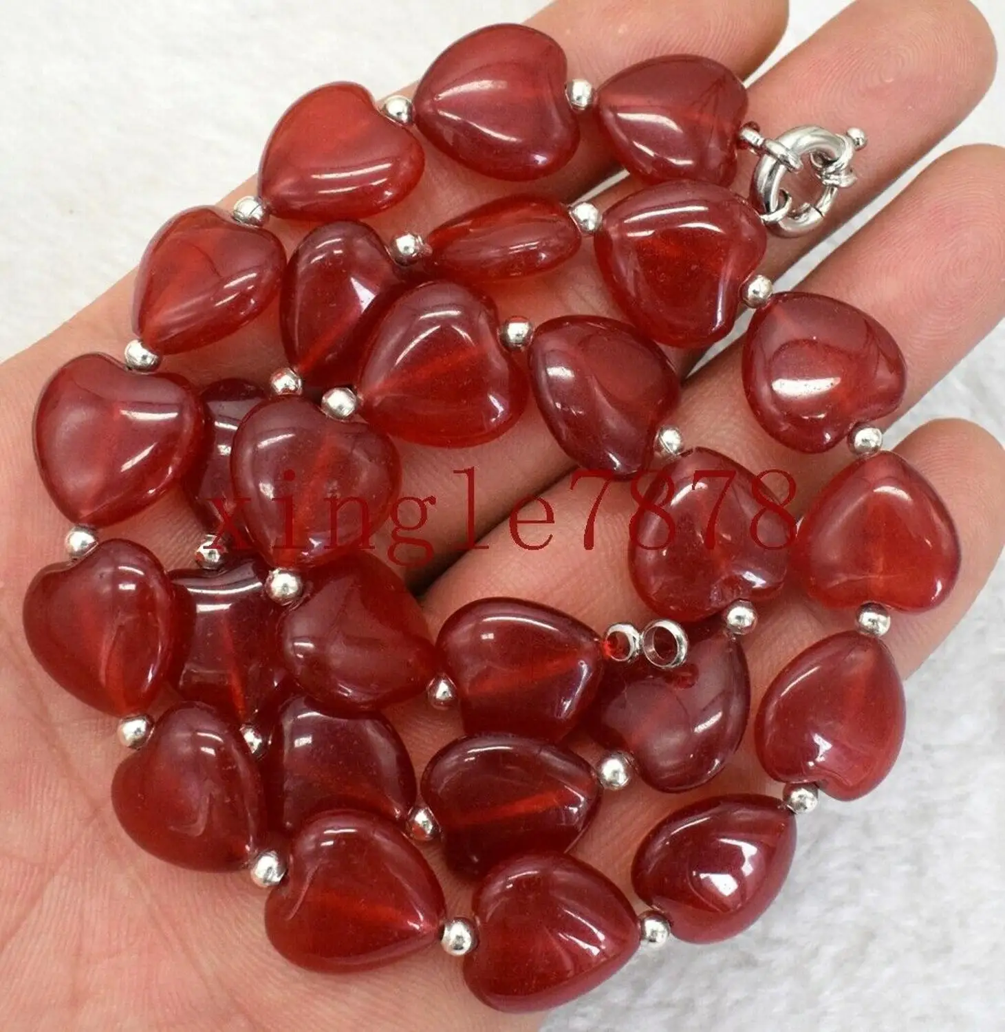 

New 12x12mm Natural Red Ruby Heart Gemstone Beads Necklace 18''