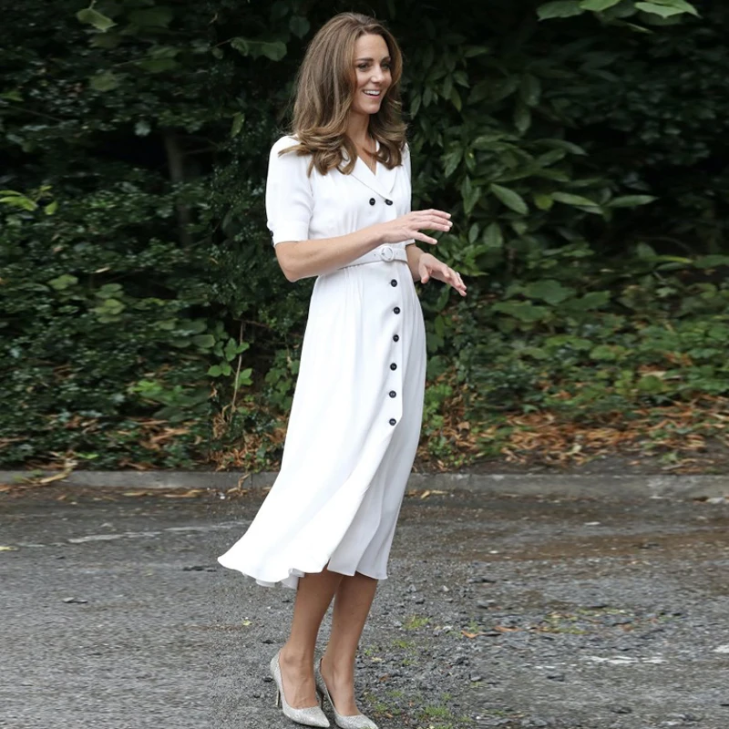 

Kate Middleton High Quality New Fashion Elegant Office Lady Workplace White Long Dress