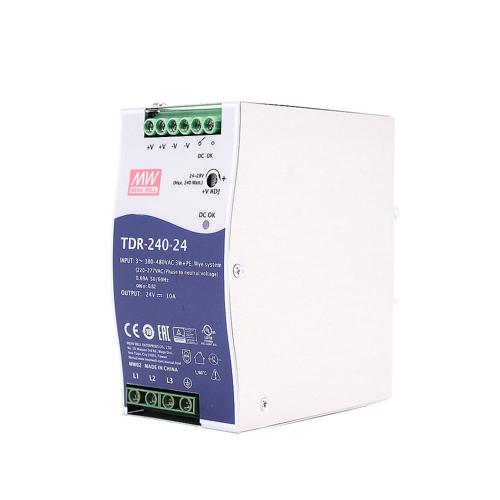 Mean Well TDR-240-24  meanwell DC 24V 10A 240W Slim Three Phase Industrial DIN Rail with PFC Function Power Supply