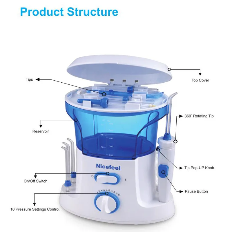 Nicefeel Cực Lật Số Để Bàn Nước Flosser Hộ Gia Đình Răng Miệng Irrigator Nha Khoa Oral Răng Bụi Chọn Spa Chăm Sóc Răng Sạch Sẽ Cho Họ