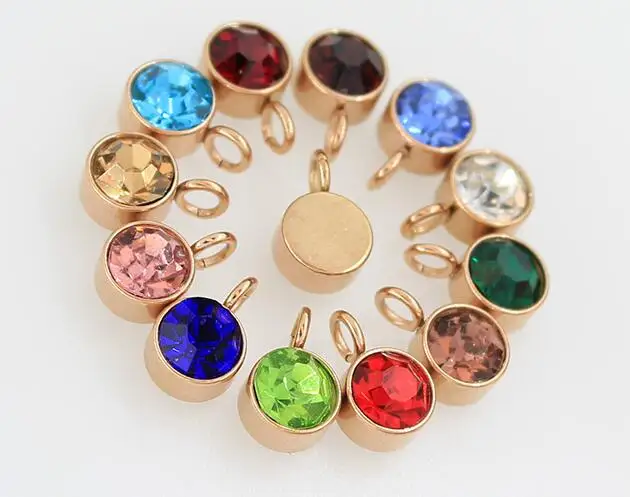 12PC/Lot Stainless Steel Birthstone pendant charm dangle charm DIY Accessories For Necklace Pendant Keychain Making