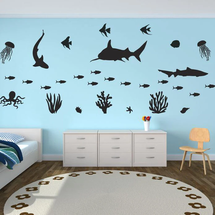 

Under the Sea Theme Wall Decal Shark Set Wall Vinyl Stickers Home Bathroom Decoration Fish Sea Animals Vinyl Decoration AZ1025