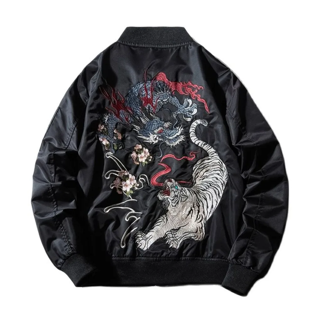 Sukajan Bomber Jacket Men Yokosuka Souvenir Japan Anime Embroidered MA1 Coat Dragon Tiger Boys Baseball Clothes Spring Autumn