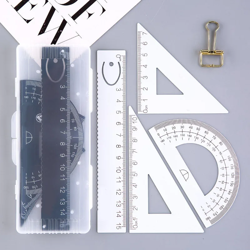 1 Set Practical Office School Painting Drafting Supplies Upscale Metal Stationery Triangular Ruler Straight Rulers Sets