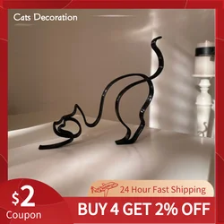 Adornos de Metal de gato para decoración del hogar, figuritas para Interior, escultura de hierro de línea, adorno de Metal de gato minimalista, decoración de escritorio de oficina