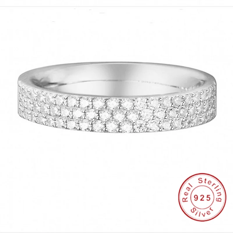 Lose money Eternity Promise Ring 925 sterling silver 3 Rows Pave Simulated Diamond Wedding band rings for women Men Fine Jewelry