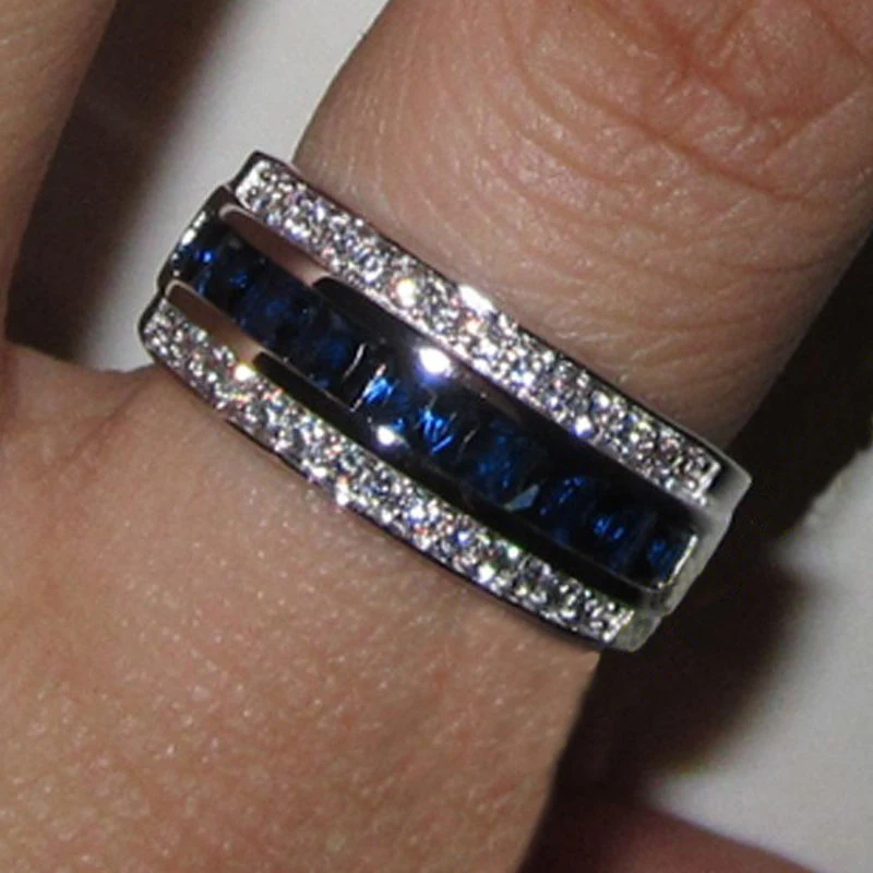 Fashion Simple Silver Color Blue Red Crystal for Women Elegant Rings Wedding Aniversary Party Gift image 3