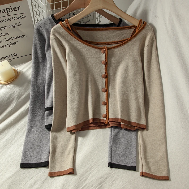 Korobov 2020 New Arrival Cardigans and Tank Top 2 Pieces Sets Korean O Neck Single Breasted 2 Outfits Sweet Female Suits