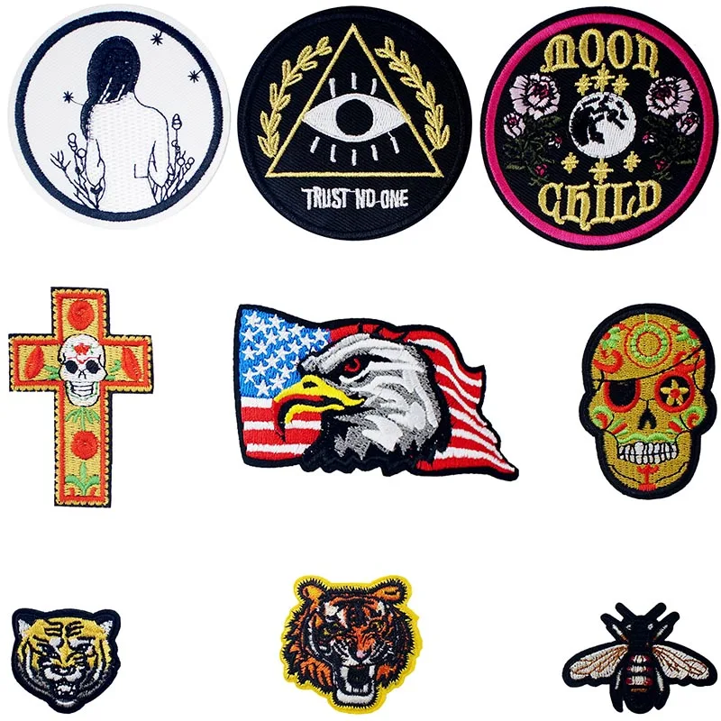 Dark Life Dark Forces Evil Embroidered Iron on Patches for Clothing DIY Stripes Clothes Patchwork Sticker Custom Applique