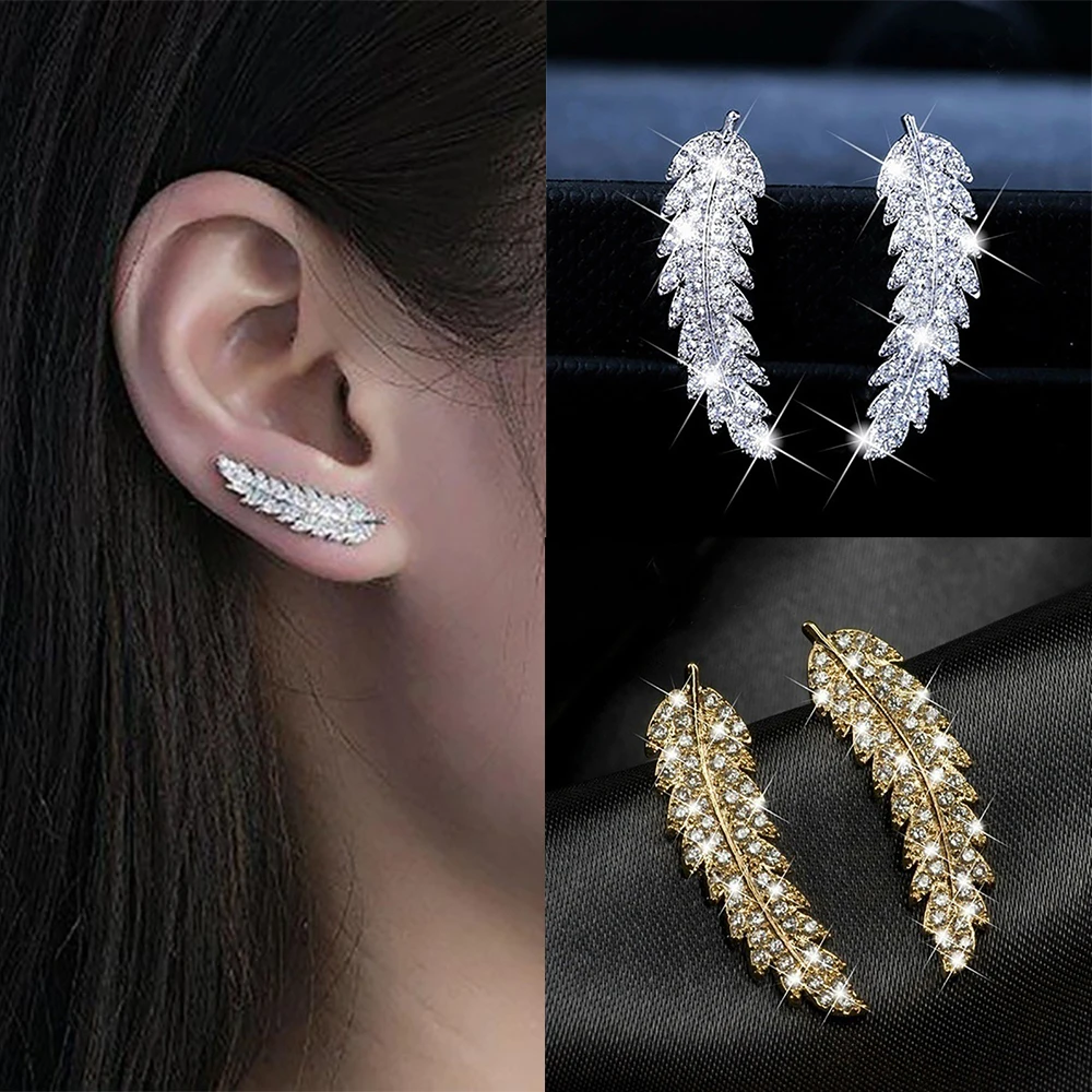 ZHOUYANG Stud Earrings For Women  Delicate Feather & Leaf Shaped Gold Color-Colour Party Daily GiftFashion Jewelry KAE060