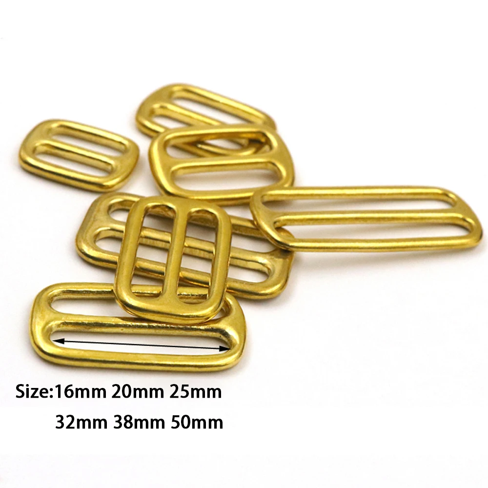 2pcs Solid Brass Tri Glide Buckles 3 Bar Adjusters 16/20/25/32/37/50mm for Webbing Clothes Leather Crafts Bag Strap Belt