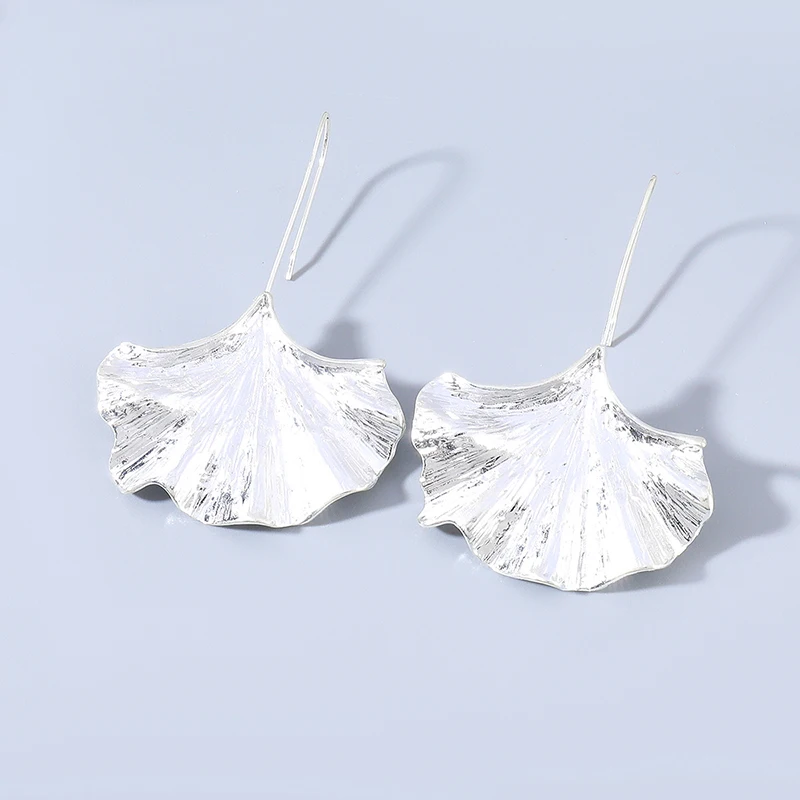 Unique Gingko Leaf Charm Drop Earrings Big Statement Geometric Earrings for Women Gold Silver Color Jewelry Pendientes Mujer