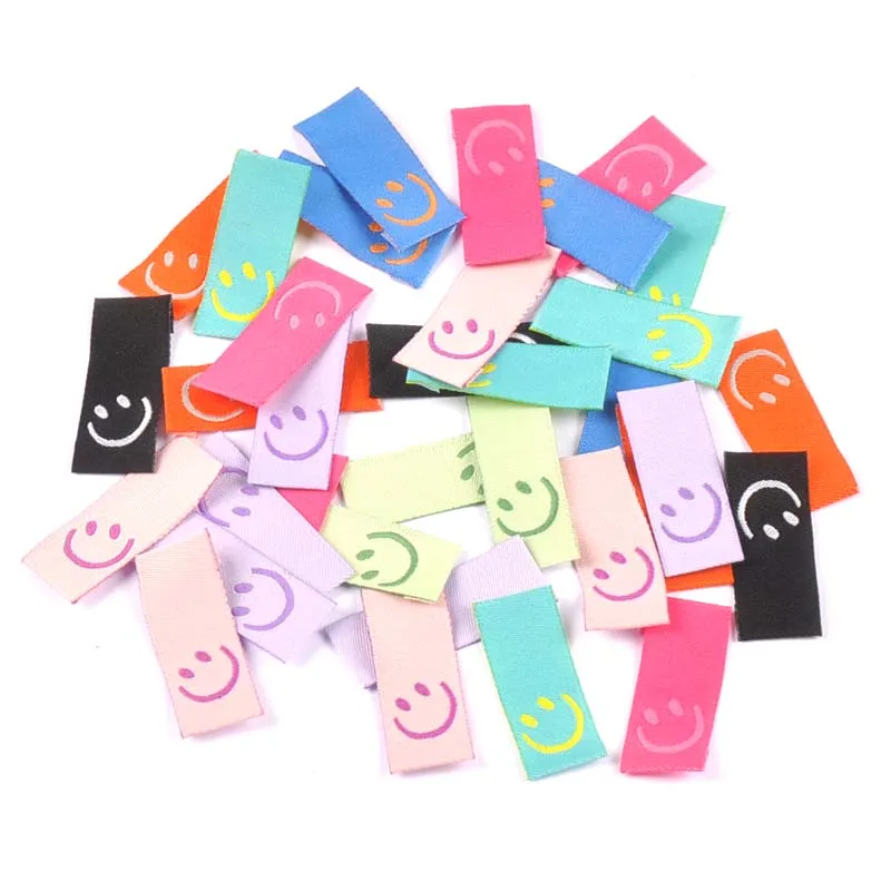 Mixed Color Cartoon Smiling Face 50pcs Handmade Woven Label For Clothing Labels Shoes Bags Garment Tags 15x40mm CP2782