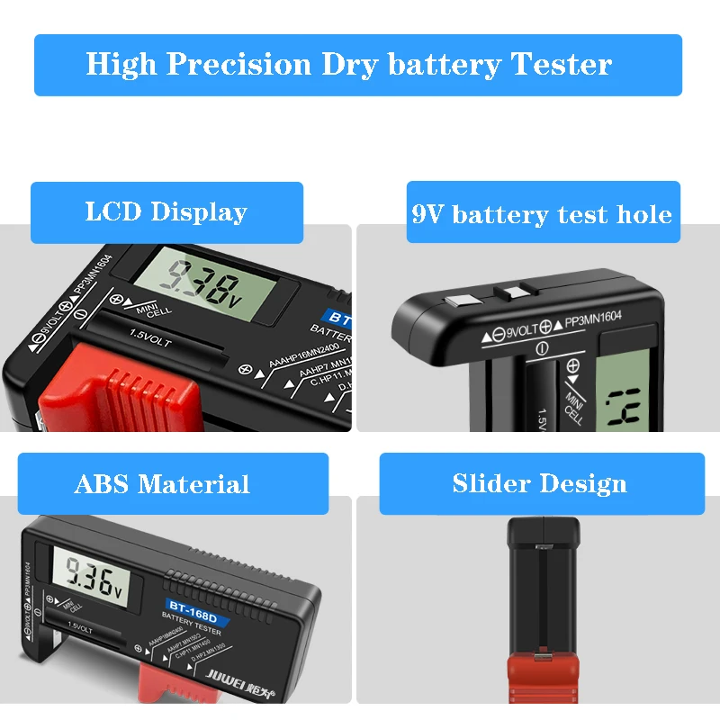 BT-168D Lcd-scherm Aa/Aaa/C/D/9V/1.5V Batterijen Universele Knoopcel batterij Colour Coded Meter Geven Volt Tester Checker