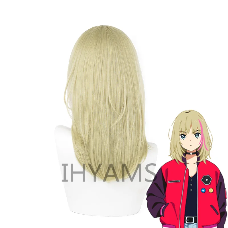 Rika Kawai Cosplay Wig Wonder Egg Priority Cosplay 40cm Long Blonde Highlighted Pink Synthetic Hair Heat Resistant + Wig Cap