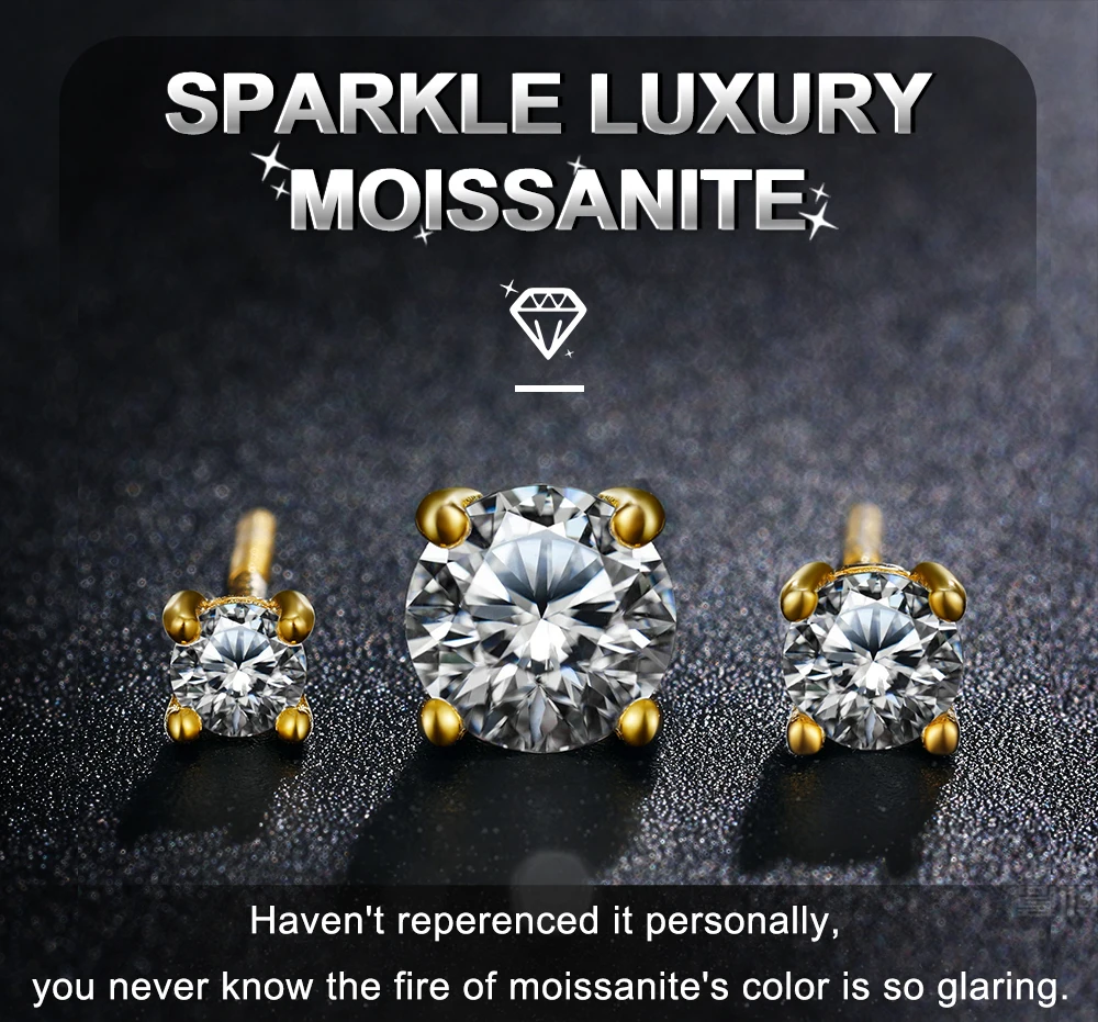 Round Moissanite Stud Earrings 100% Real 925 Sterling Silver Bezel Setting Screw Back Ear Jewelry Gift For Men Women Daily Wear