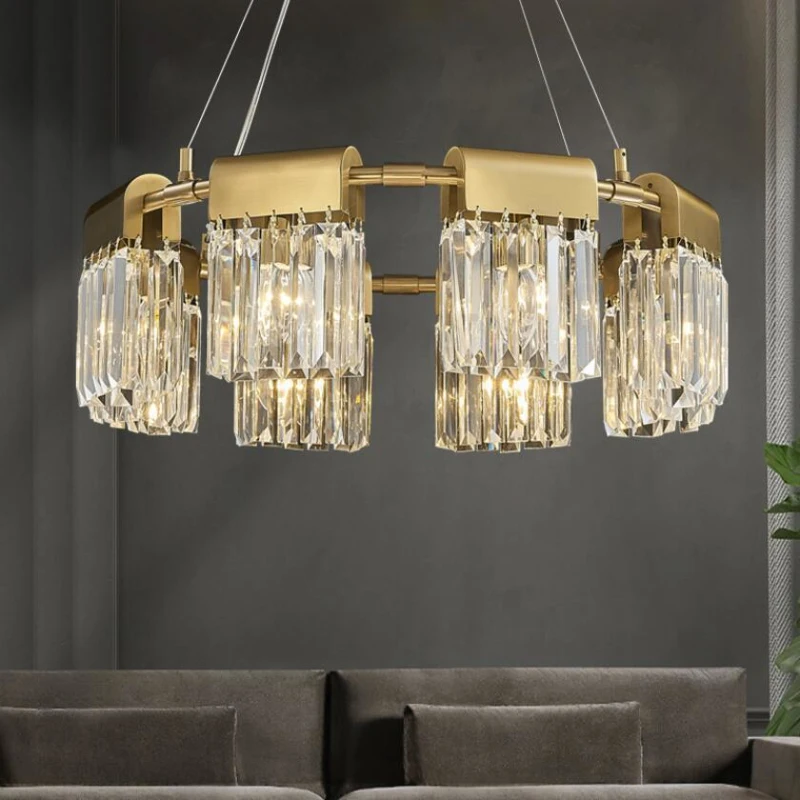 

Designer crystal chandelier gold living room lighting modern simple new bedroom decorative lamp