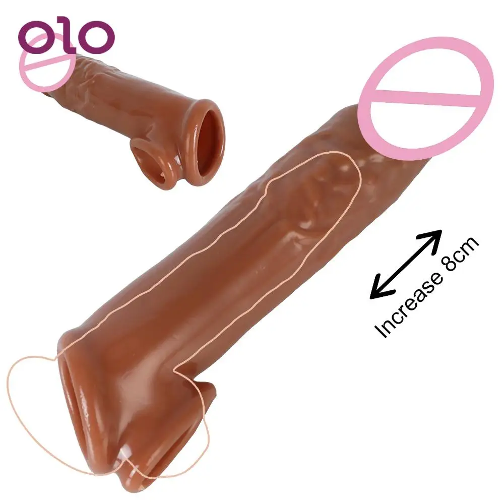 OLO Realistic Penis Condom Cock 18CM Enlarger Male Delay Ejaculation Sex Toys for Men Soft TPE Penis Sleeve Extender Sex Shop