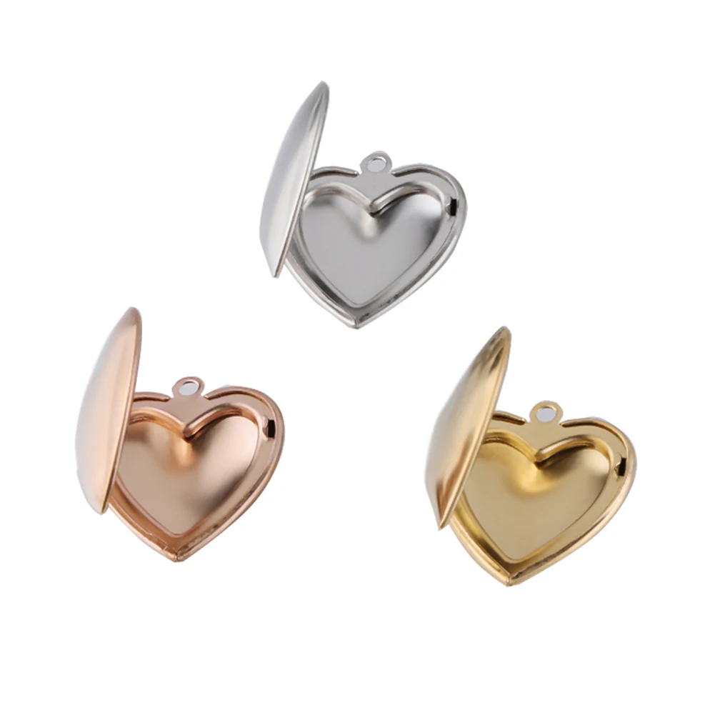 5pcs Mirror polished stainless steel peach heart love shape photo box DIY couple pendant jewelry making photo box 2 size