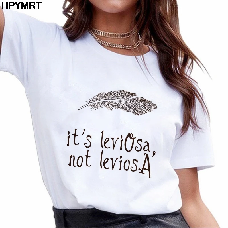 

New Fashion Funny Feather T Shirts Women it's LeviOsa not LeviosA Letter graphic Print tees Casual White T-shirts Tops Female