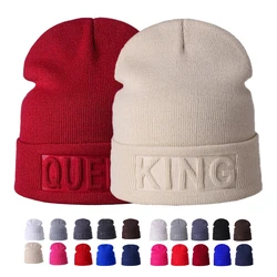 New Winter Hat King Queen Beanies Fashion Hip Hop Couples Cap Casual Solid Hat Men Woman Warm Knitted Beanie Ski Skullies Bonnet