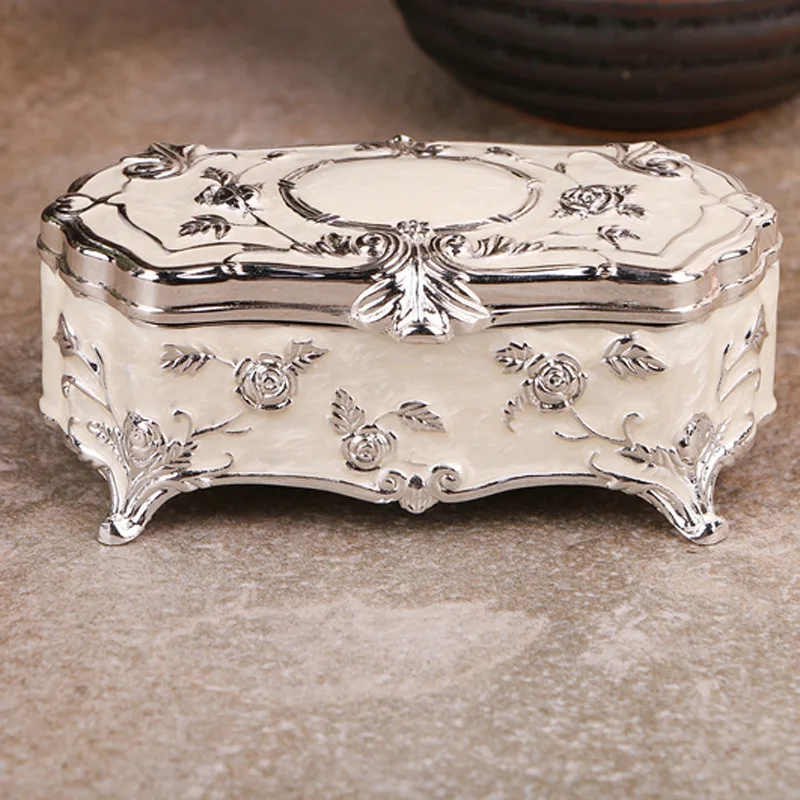 

European Vintage Antique Silver-plated Metal Jewelry Box Ring Small Trinket Storage Organizer Chest Christmas Birthday Gift