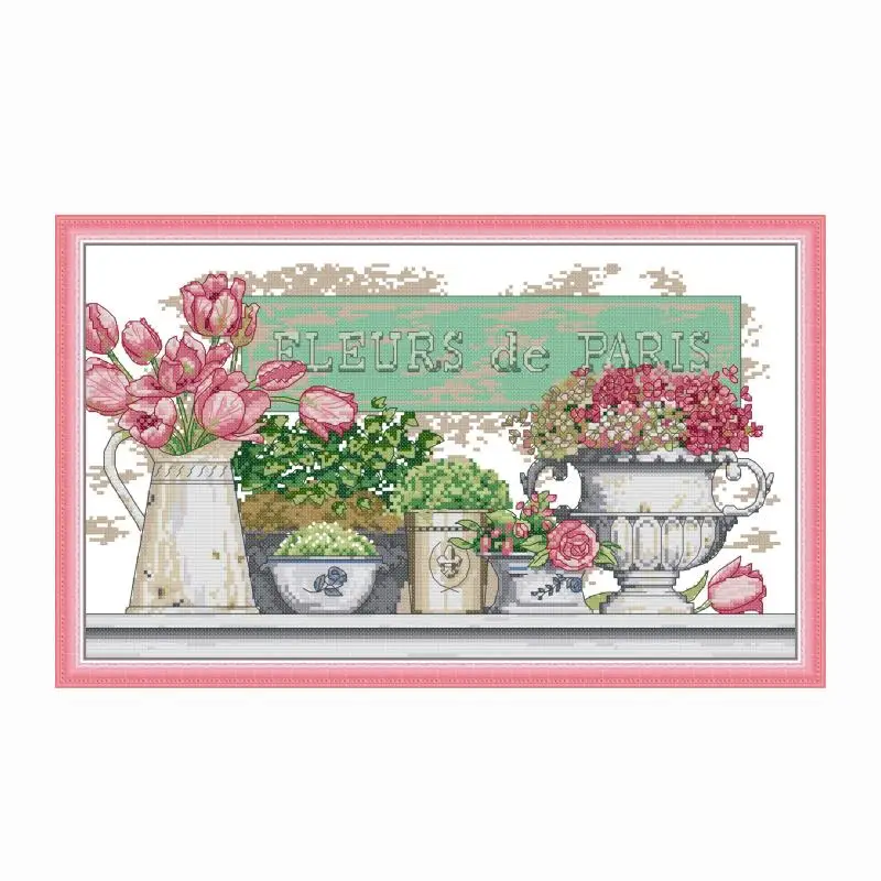 

Cross Stitch Kits Embroidery Needlework Patterns Flower of Paris Stamped 11CT 14CT Printed Counted Fabric DMC Thread Crafts Sets