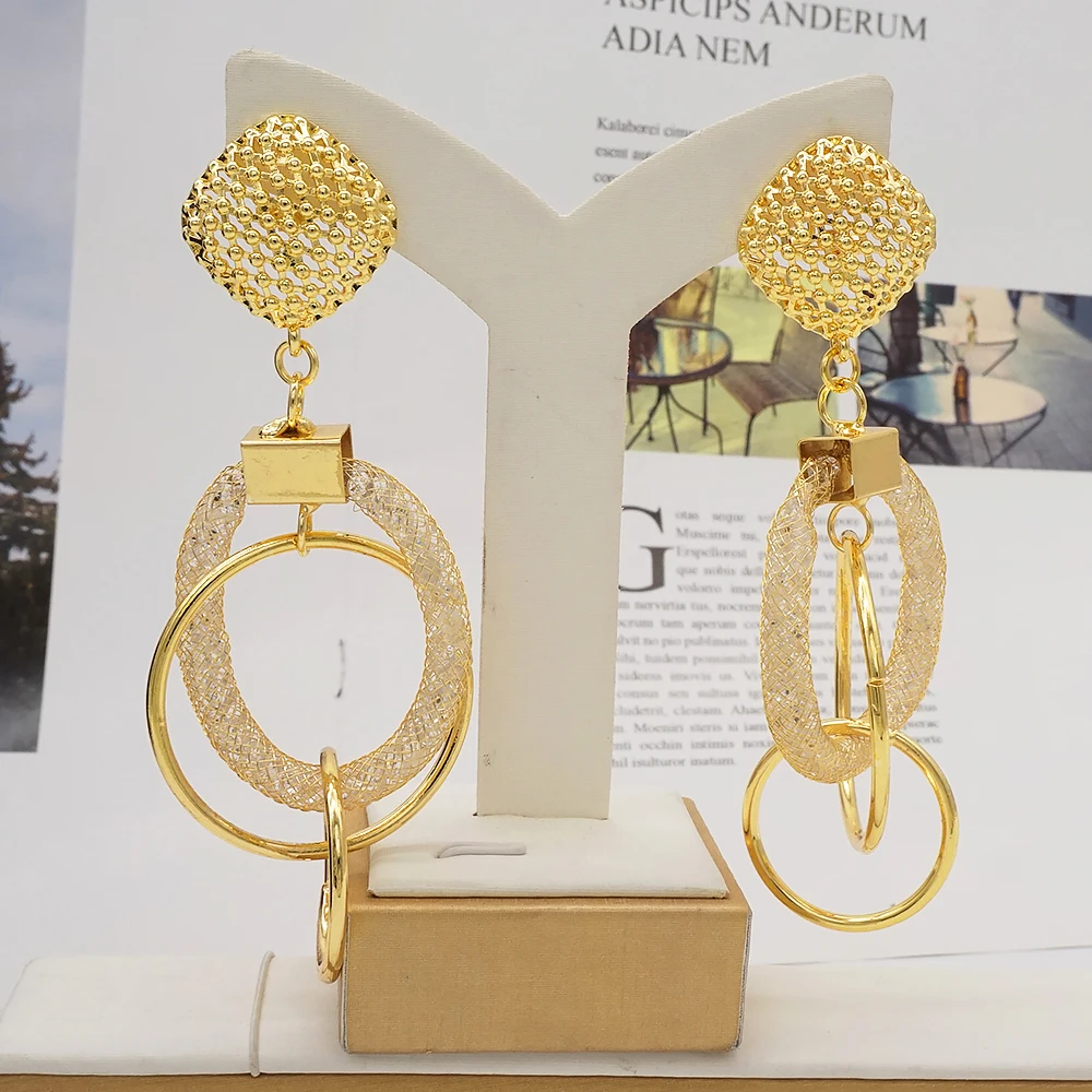 Drop Earrings For Women Double Circle Copper Earrings Dangle Earrings Wedding Jewelry Gift hoop Earrings For Women