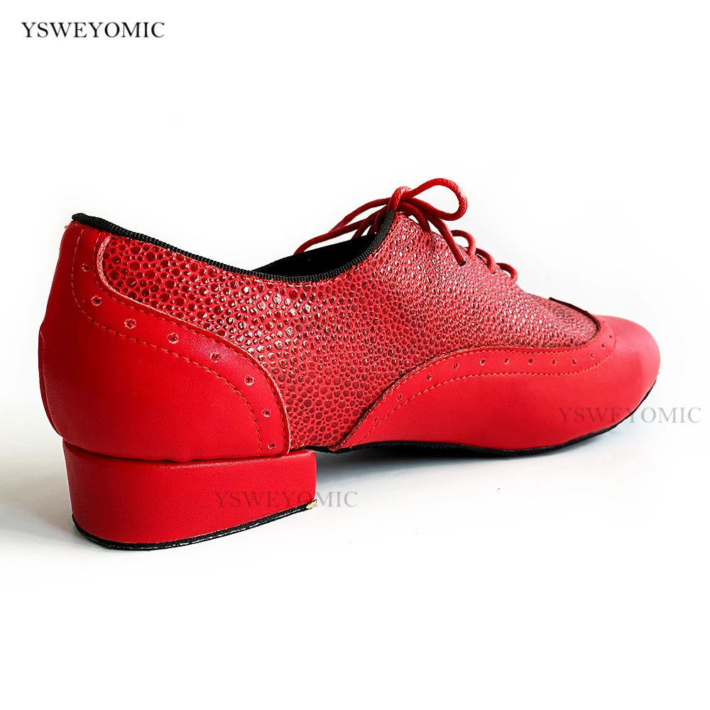 2021 New Bachata Latin Shoes Boys and Men Dancer Professional Leather Sole indoor Red Leather Salsa Latin Dance Shoes For man